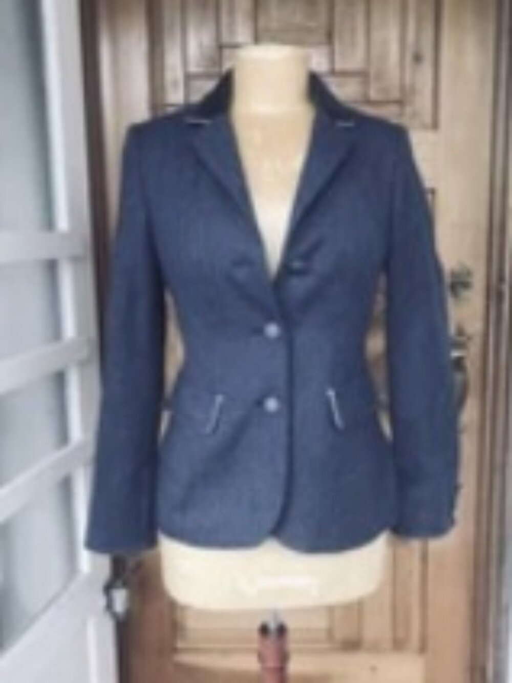 Susanne Von Dörnberg Herringbone Blazer Jacket Wool w Velvetee Collar S